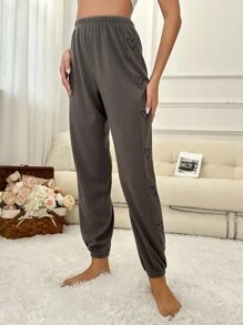 Heart Print Lounge Trousers - Mocha Brown - View 3