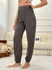 Heart Print Lounge Trousers - Mocha Brown - View 4