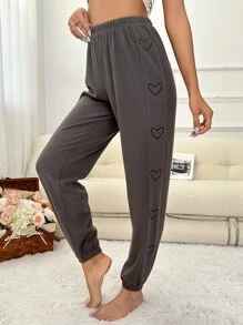 Heart Print Lounge Trousers - Mocha Brown - View 5