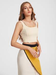 Aletia Solid Crop Tank Top - Apricot - View 1