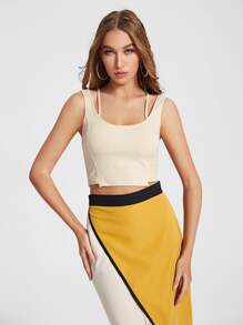 Aletia Solid Crop Tank Top - Apricot - View 5