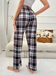 Plaid Print Bow Front Sleep Trousers - Multicolor - View 2
