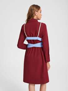 Aletia 襯衫洋裝帶撞色滾邊腰帶貼身吊帶背心 - 彩色 - 查看 3