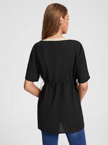 Aletia Contrast Trim Drawstring Waist Blouse & Cami Top - Black - View 2
