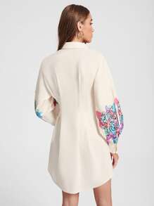 Nath Bermudez 人像圖案燈籠袖褶皺襯衫洋裝