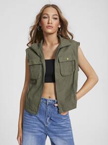 Xqste by Paulette Lewis Flap Pocket Zip Up Jacket - Army Green - View 5