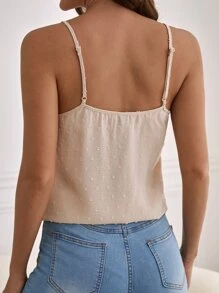 SHEIN Frenchy Áo hai dây Lộ Lưng Tương phản Mesh Thêu màu trơn Thanh lịch - Màu be - Xem 6