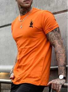 Manfinity Homme Men Letter Graphic Tee - Orange - View 1