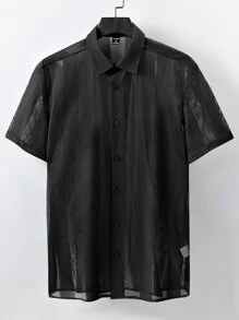 Manfinity Hombres Camisa con botón delantero - Negro - Ver 1