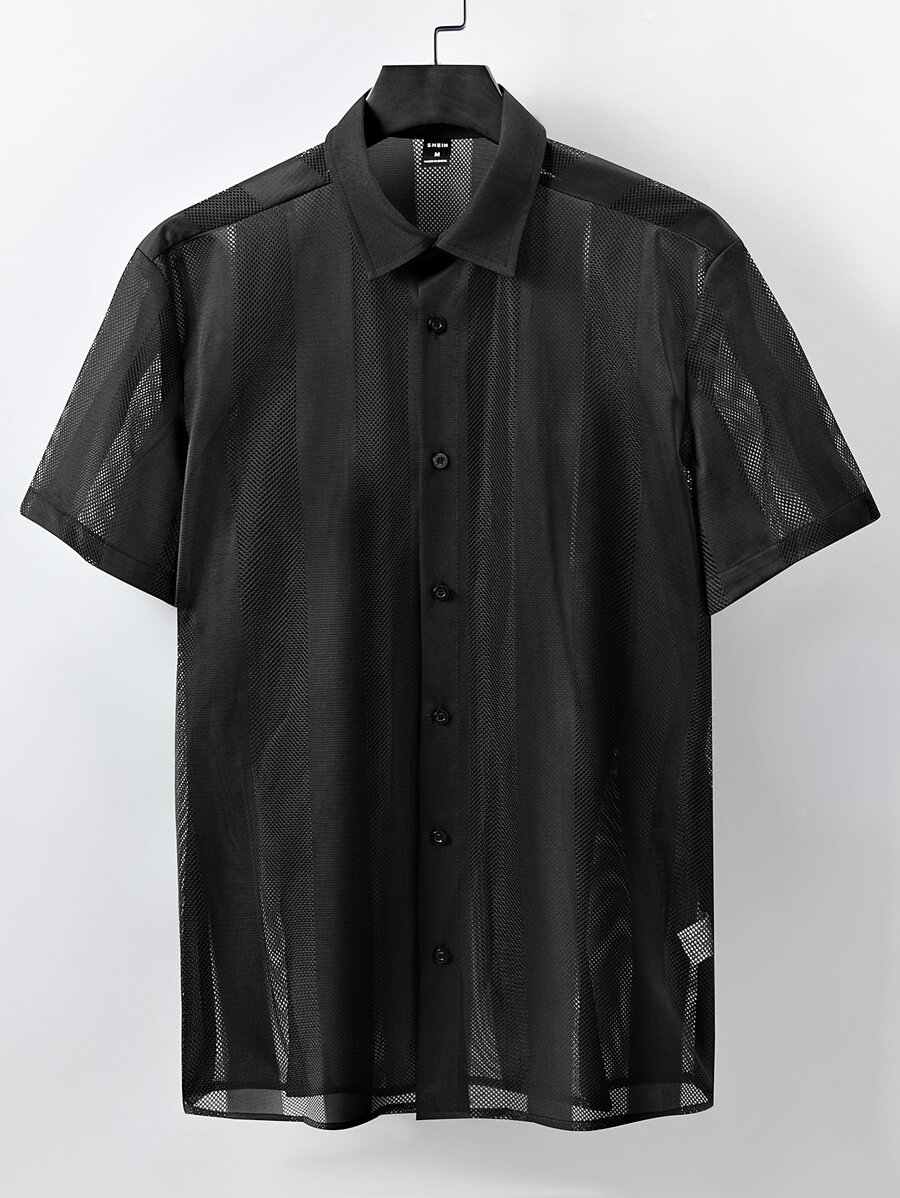 Manfinity Hombres Camisa con botón delantero - Negro - Ver 1
