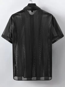 Manfinity Hombres Camisa con botón delantero - Negro - Ver 2