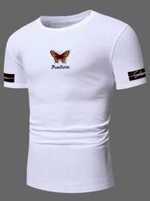 Manfinity Hombres Camiseta letra y mariposa con estampado - Blanco - Ver 3