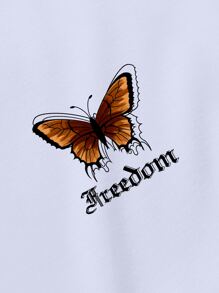 Manfinity Hombres Camiseta letra y mariposa con estampado - Blanco - Ver 4