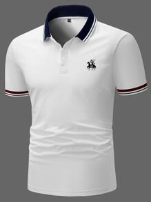 Manfinity Homme Áo thun có cổ Nam Nút phía trước Sọc Giải trí - trắng - Xem 3