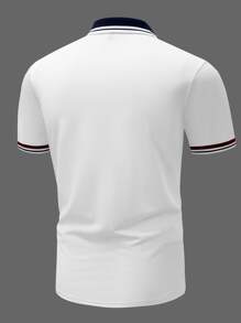 Manfinity Homme Áo thun có cổ Nam Nút phía trước Sọc Giải trí - trắng - Xem 2