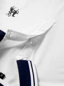 Manfinity Homme Áo thun có cổ Nam Nút phía trước Sọc Giải trí - trắng - Xem 5