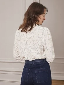 SHEIN Frenchy Lantern Sleeve Button Through Floral Blouse Summer White Elegant - White - View 2