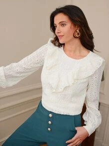 SHEIN Frenchy Áo thun nữ Xù Tranh thêu màu trơn Giải trí - trắng - Xem 3