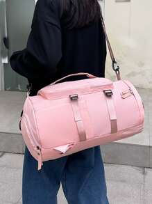 Foldable Nylon Travel Bag With Wet Dry Separation Pockets & Shoe Compartment For Business, Gym, Outdoor Sports - Pink - View 6