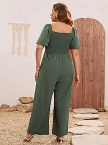 Breezaya 大碼蝴蝶袖闊腿連體褲 - 軍綠色 - 查看 2