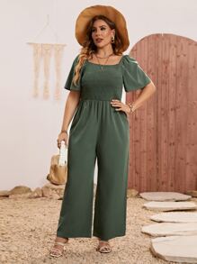 Breezaya 大碼蝴蝶袖闊腿連體褲 - 軍綠色 - 查看 3
