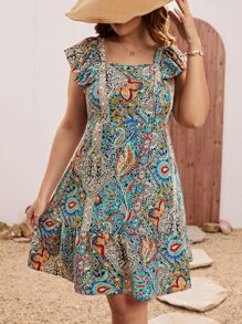 Breezaya 大碼滿版印花荷葉邊洋裝 - 彩色 - 查看 6