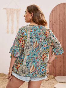 Breezaya Plus Paisley Print Frill Trim Blouse - Multicolor - View 2