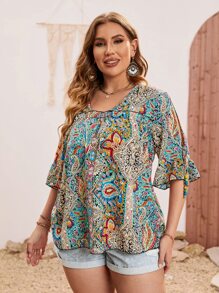 Breezaya Plus Paisley Print Frill Trim Blouse - Multicolor - View 3