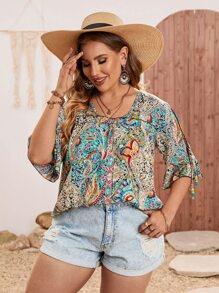 Breezaya Plus Paisley Print Frill Trim Blouse - Multicolor - View 4