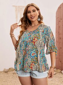 Breezaya Plus Paisley Print Frill Trim Blouse - Multicolor - View 5