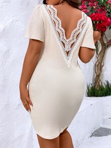 SHEIN Unity Vestido ajustado panel con encaje - Beis - Ver 1