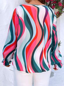 SHEIN Clasi Plus Allover Print Draped Collar Flounce Sleeve Blouse - Multicolor - View 2