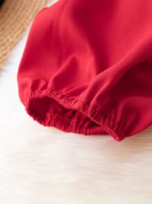 SHEIN LUNE Plus Lapel Neck Lantern Sleeve Blazer - Red - View 3