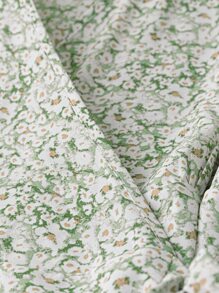 SHEIN Holidaya Plus Ditsy Floral Print Knot Side Wrap Dress - Green - View 3