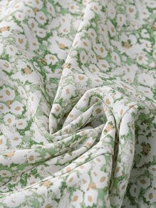 SHEIN Holidaya Plus Ditsy Floral Print Knot Side Wrap Dress - Green - View 4