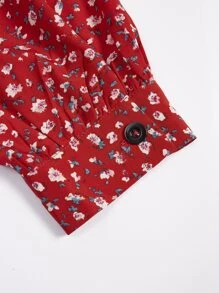 SHEIN Franclia Plus Ditsy Floral Print Tie Front Crop Top - Red - View 3