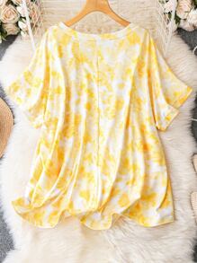 SHEIN LUNE Camiseta con estampado de manga murciélago - Amarillo - Ver 2