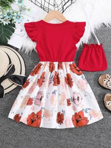Toddler Girls Floral Print Ruffle Trim Dress & Bag - Multicolor - View 2
