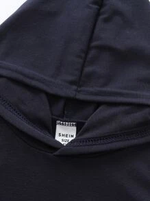 SHEIN 小男童字母補丁細節連帽背心上衣和前打結短褲 - 藏蓝色 - 查看 4