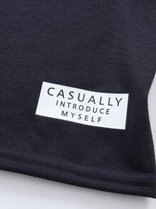 SHEIN 小男童字母補丁細節連帽背心上衣和前打結短褲 - 藏蓝色 - 查看 5