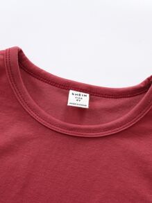 SHEIN Toddler Boys Solid Tank Top & Knot Front Shorts - Burgundy - View 3