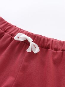 SHEIN Toddler Boys Solid Tank Top & Knot Front Shorts - Burgundy - View 4