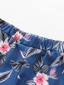 SHEIN Toddler Boys Tropical Print Tee & Shorts - Blue and White - View 4