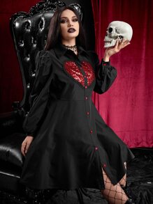 ROMWE PUNK 大碼心亮片燈籠袖襯衫洋裝