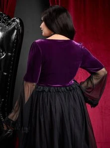 ROMWE PUNK Camiseta ribete con encaje escote corazón de terciopelo - Morado - Ver 2