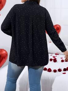 SHEIN LUNE Camisa de lunares con botón delantero - Negro - Ver 2