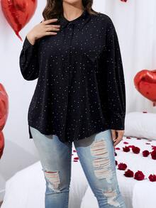 SHEIN LUNE Camisa de lunares con botón delantero - Negro - Ver 3