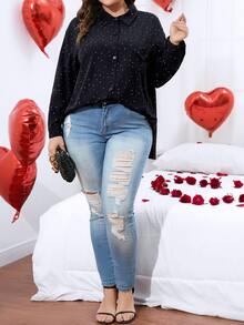 SHEIN LUNE Camisa de lunares con botón delantero - Negro - Ver 4