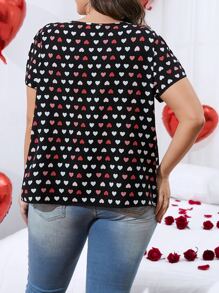 SHEIN LUNE Plus Heart Print Batwing Sleeve Chiffon Blouse - Multicolor - View 2