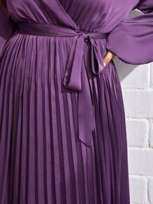 SHEIN Privé Đầm Plus Size Trọn gói Thắt lưng Xếp li màu trơn Thanh lịch - Màu tím - Xem 4